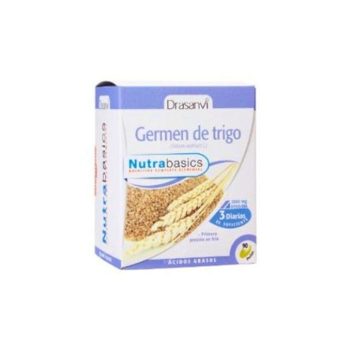 Nutrabasics Germen de Trigo 90 Perlas, rico en ácidos grasos esenciales y vitaminas del grupo B, con fibra y proteínas