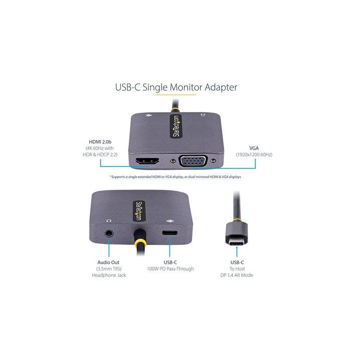 Adaptador USB C a VGA/HDMI Startech 122-USBC-HDMI-4K-VGA 5