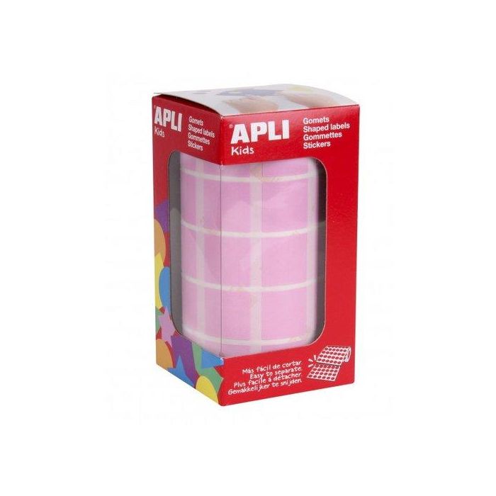 Apli Gomets Cuadrados 20 mm Rosa - Rollo 1770 Unidades para Escuelas y Talleres