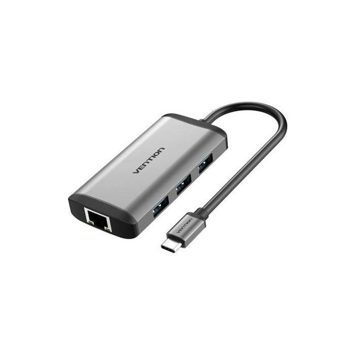 Vention CNCHB Adaptador USB-C Hub con HDMI 4K, 3x USB 3.0, USB-C PD, RJ45 Gigabit, Gris