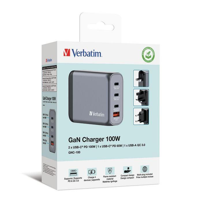 Verbatim Gnc-100 Cargador de Pared 100W con USB-A 3.0 y 3xUSB-C 3.0 5