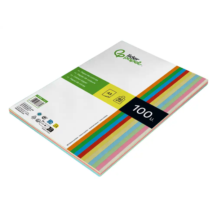 Liderpapel Papel Color A3 80gr Surtido Paquete 100 Hojas 4