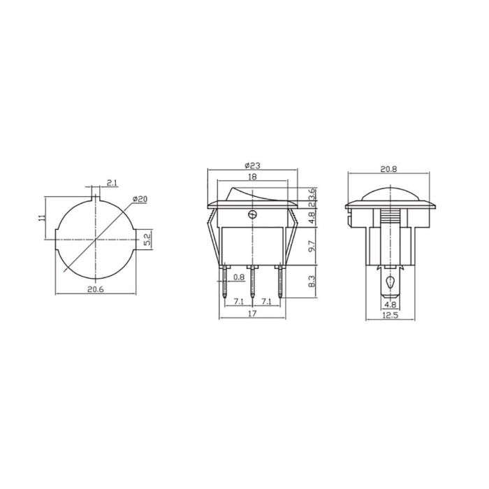 Edm Interruptor redondo empotrado 6.5A 125V negro termoplástico 1