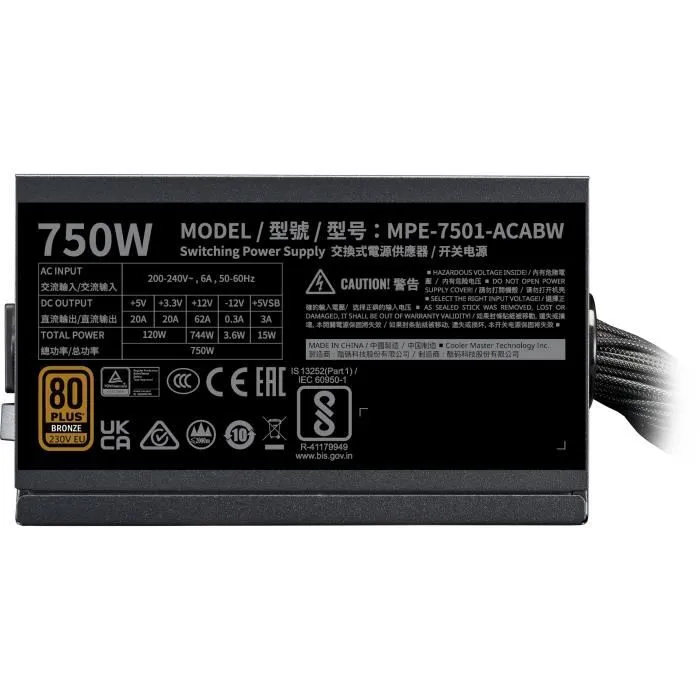 Cooler Master Fuente de Alimentación MWE 750W V3 ATX 3.1 750W 3 Cooler Master Fuente de Alimentación MWE 750W V3 ATX 3.1 750W 3