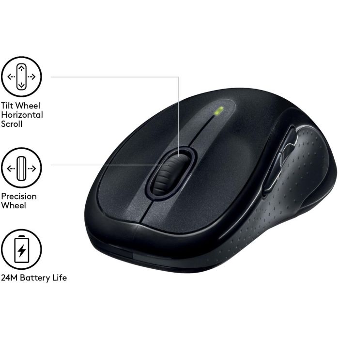 Logitech M510 Ratón Inalámbrico Láser Negro, Diseño Ergonómico Full-Size, Desplazamiento Lateral, Botones Programables, Receptor Unifying 3