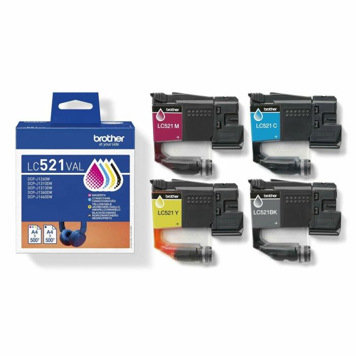 Brother LC521VAL Multipack Cartuchos Tinta Original Negro Cian Magenta Amarillo 500 páginas ISO/IEC 24711 para Impresoras 6