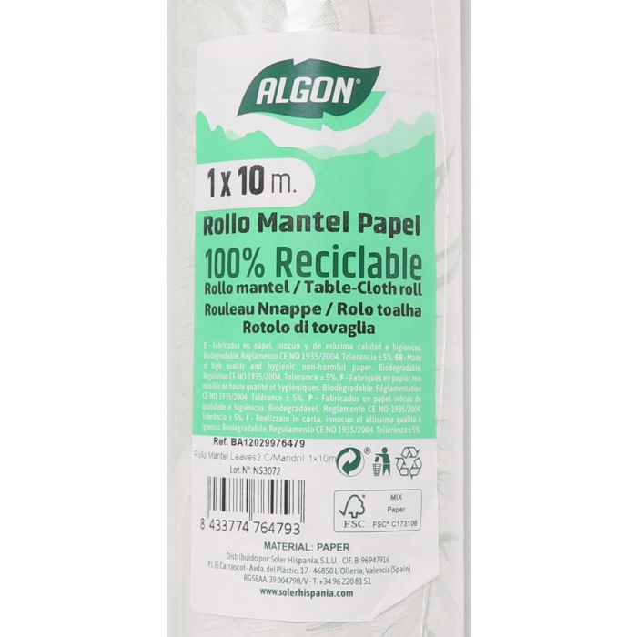 Rollo Mantel Leaves2 con Mandril 1x10 - Algon (12 Unidades) 4 Rollo Mantel Leaves2 con Mandril 1x10 - Algon (12 Unidades) 4