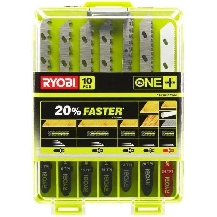 RYOBI Caja de 10 cuchillas Sierra de calar específica. RYOBI Caja de 10 cuchillas Sierra de calar específica.