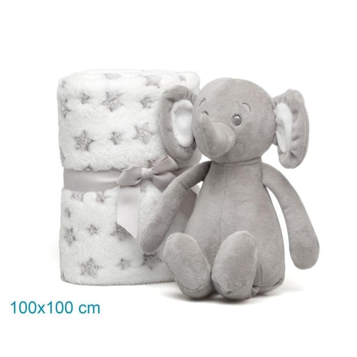 Elefante De Peluche Gris Con Mantita De Estrellas 2