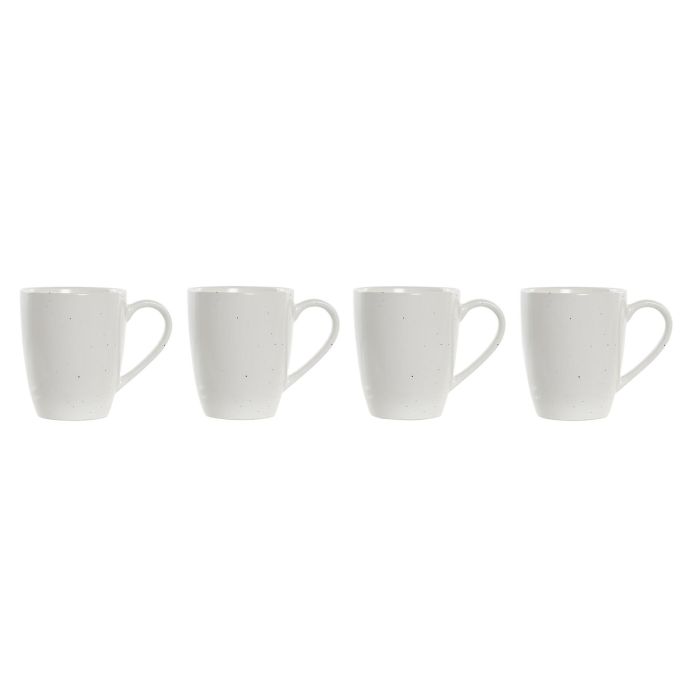 DKD Home Decor Tazas Scandi Lianfeng 21 Blanco Natural Set de 4 Piezas 300ml Gres Rubberwood Apto Microondas Lavavajillas 13x31x19 cm 1