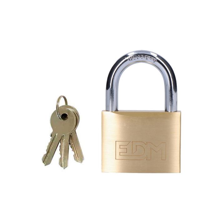 Edm Candado de latón arco normal 60 mm, dorado/cromado, 60x20x46 mm, arco Ø9.5 mm, 3 llaves 0 Edm Candado de latón arco normal 60 mm, dorado/cromado, 60x20x46 mm, arco Ø9.5 mm, 3 llaves 0