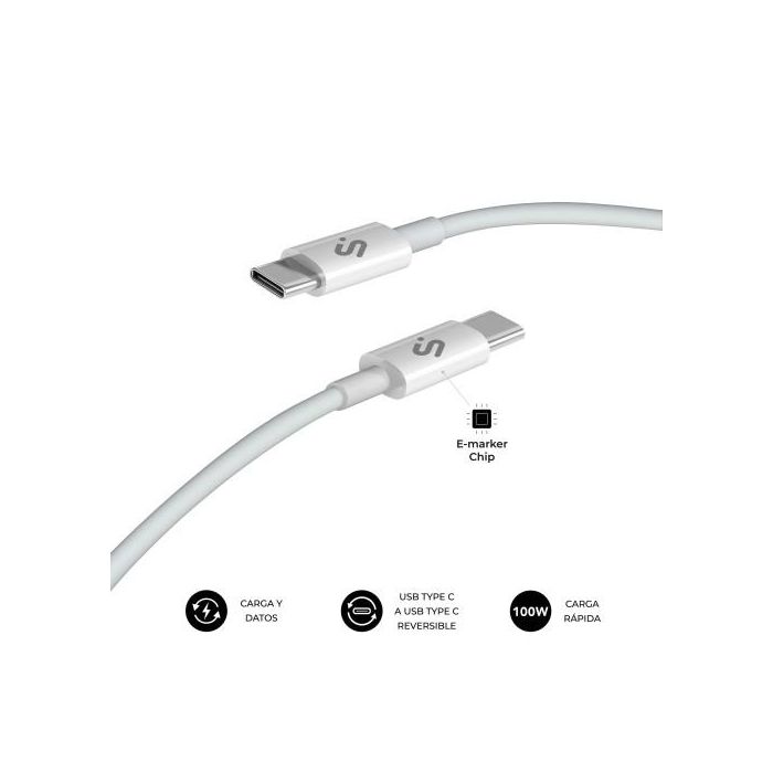 Subblim SUBCAB-C10011 Cable Plus USB-C a USB-C 100W Carga Rápida 480Mbps USB 2.0 E-Marker Trenzado 2m Blanco 1 Subblim SUBCAB-C10011 Cable Plus USB-C a USB-C 100W Carga Rápida 480Mbps USB 2.0 E-Marker Trenzado 2m Blanco 1