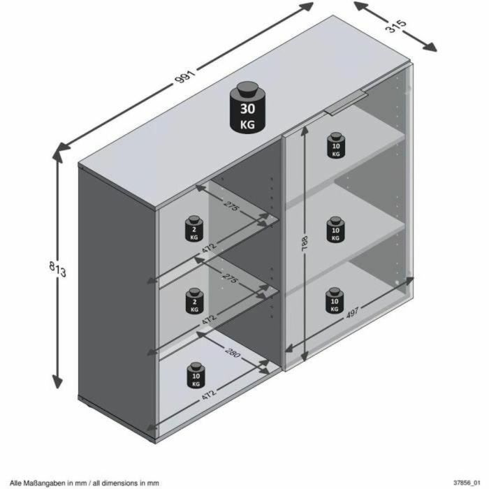 FMD 4029494125316 Mueble de Almacenamiento Compacto Negro, 99,1 cm Ancho x 81,3 cm Alto x 31,5 cm Fondo, Fabricado en Alemania 12
