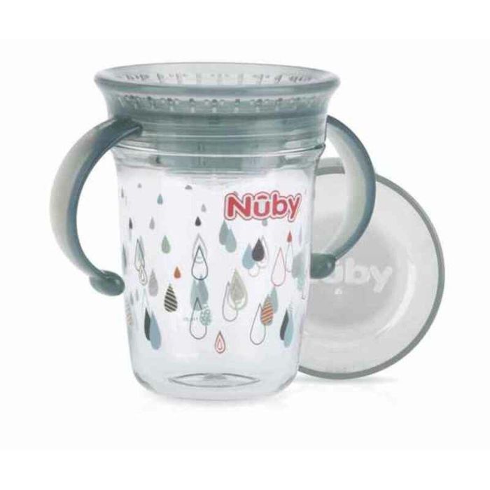 Nûby Taza Mágica 360º Antiderrame con Asas de Tritan y Válvula de Silicona 240 ml desde 6 Meses Gris