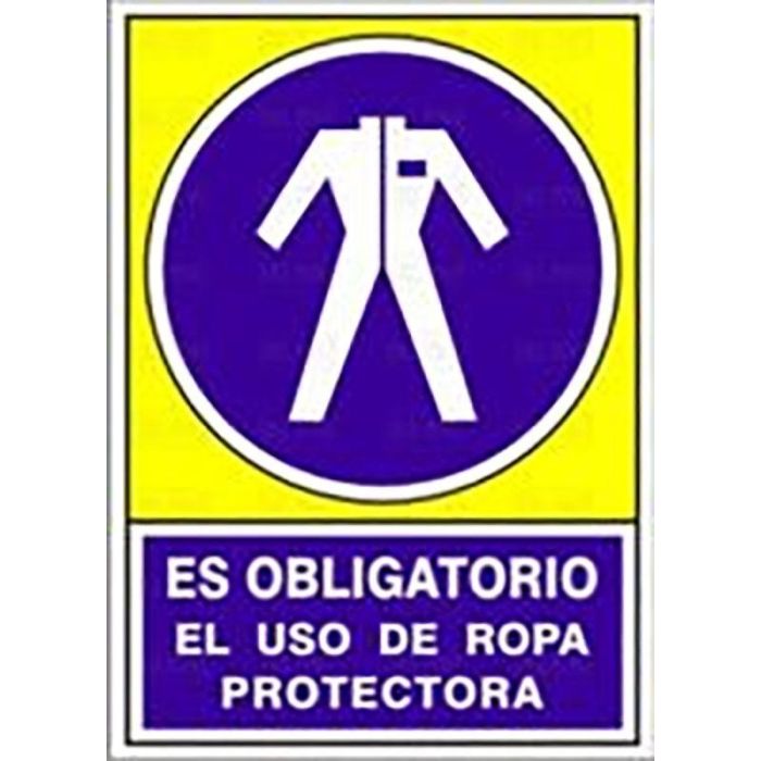 DUVER 643 Señal de Seguridad Adhesiva "Obl.Rop.Prot" Es Obligatorio el Uso de Ropa Protectora 105x74