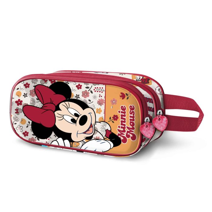 Estuche Portatodo 3D Doble Flowered Disney Minnie Mouse Rojo