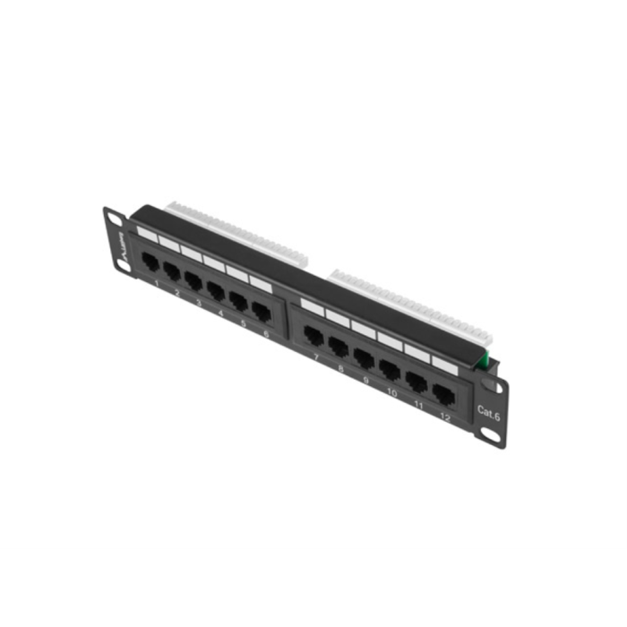 Lanberg PPU6-9012-B Panel de Parcheo Negro de Metal con Ancho de 215 mm, Altura de 44.5 mm y Profundidad de 32.5 mm