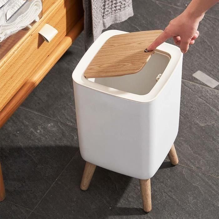 Papelera de baño con empuje independiente - MALMO SQUARE - KITCHEN MOVE - 10L - Madera de diseño 5