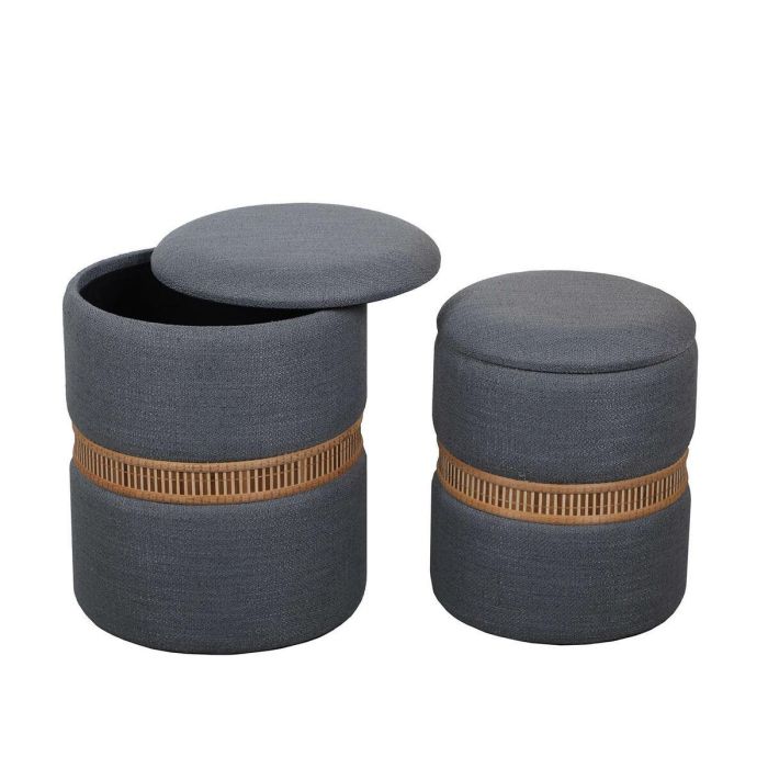Versa Set de 2 Puff con Almacenaje Gris Oscuro, Anillo de Bambú, 36x44 cm 1