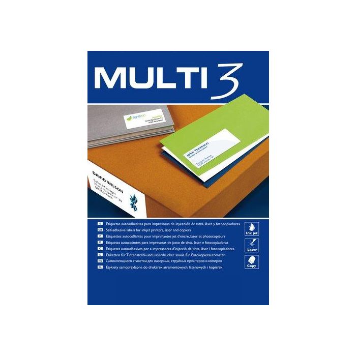 Multi-3 Etiquetas Adhesivas 99,1x67,7 mm para Inkjet y Láser, Blanco, 8 X 100H