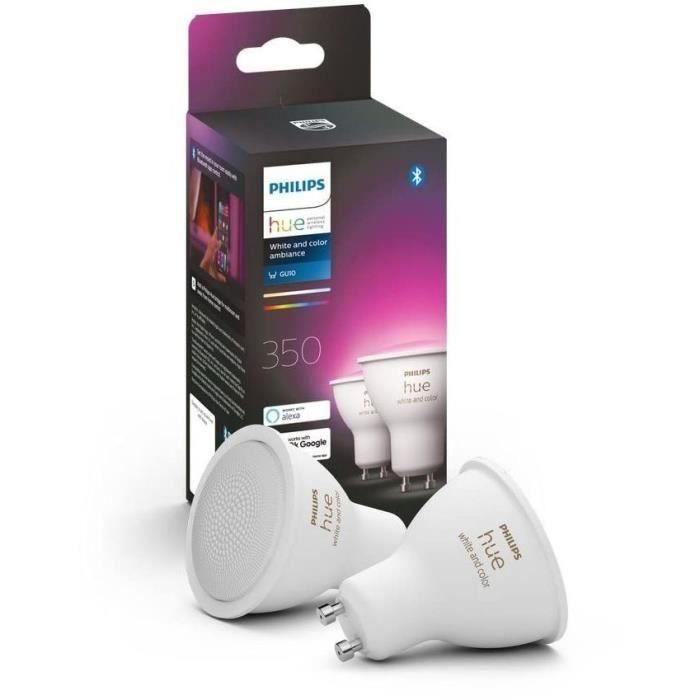 Philips Hue Bulbs LED conectado White & Color Ambiance Gu10, Bluetooth, paquete de 2, trabaja con Alexa, Google y HomeKit 1