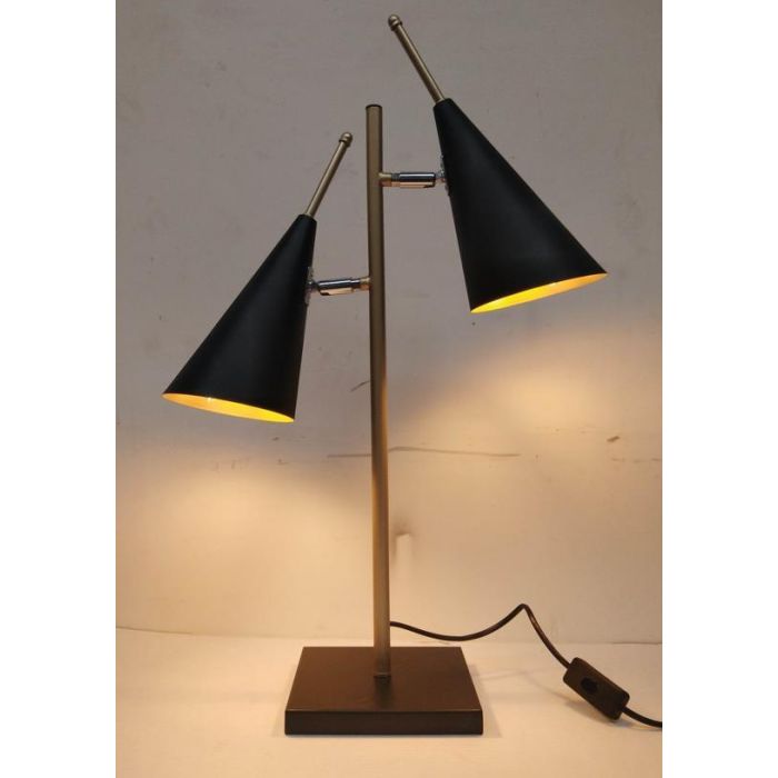 DKD Home Decor Lámpara de Sobremesa Moderna Negro y Dorado de Metal Desmontable, para 2 Bombillas E14, Potencia 25W, Medidas 16x64x38 cm 1