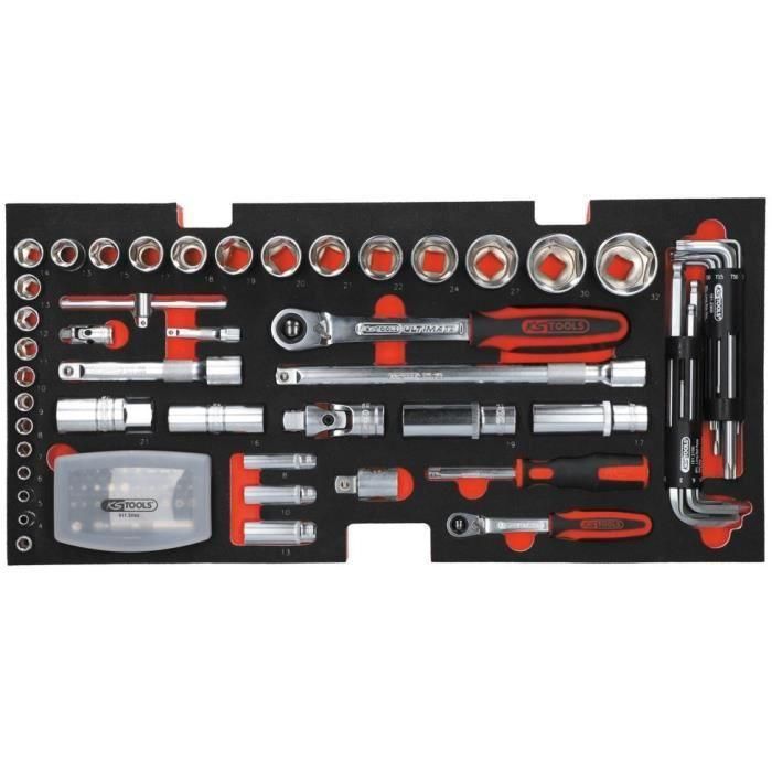 Caja de herramientas KS TOOLS ULTIMATE equipada - 3 cajones y bandeja - 114 piezas 1 Caja de herramientas KS TOOLS ULTIMATE equipada - 3 cajones y bandeja - 114 piezas 1