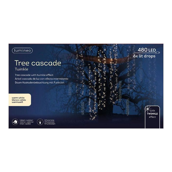 Lumineo Cortina Cascada para Árbol 480 LEDs Luz Cálida, 2m Exterior IP44, 8 Funciones Intermitentes con Temporizador 6