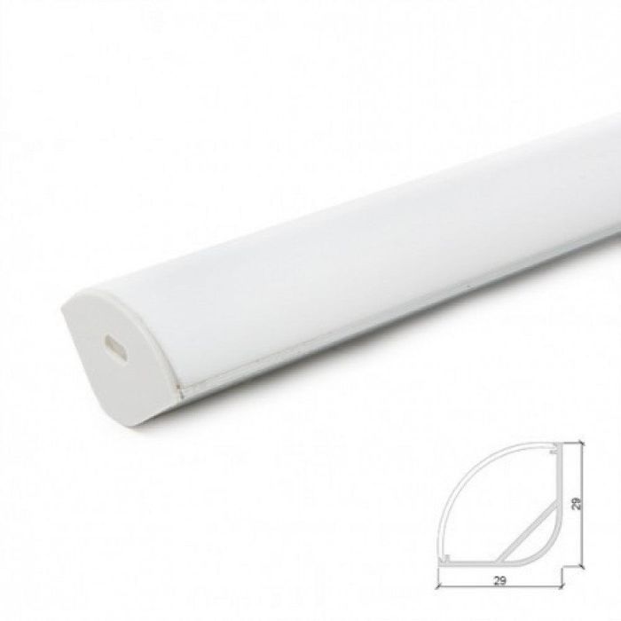 Greenice LLE-ALP016R-O Perfíl Aluminio para Tira LED con Difusor Opal de 2 Metros - Incluye Clips y Tapones