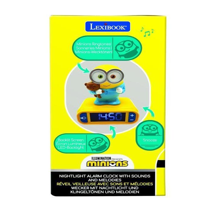 LEXIBOOK Reloj Despertador 3D Minions con Luz Nocturna y Sonidos, Pantalla LCD Retroiluminada 4