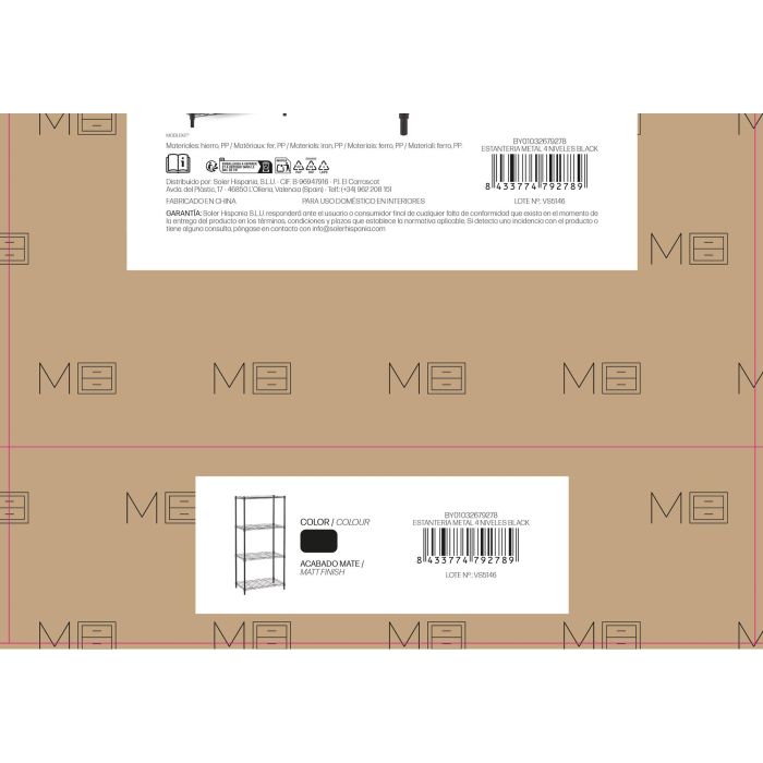 Estanteria Metal 4 Niveles Black Moblekit (2 Unidades) 4 Estanteria Metal 4 Niveles Black Moblekit (2 Unidades) 4