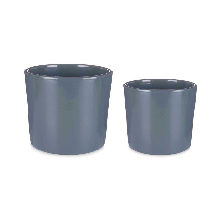 Set 2 Macetas Cilíndricas Cerámica Antracita 22 y 27 cm - Ibergarden 1 Set 2 Macetas Cilíndricas Cerámica Antracita 22 y 27 cm - Ibergarden 1