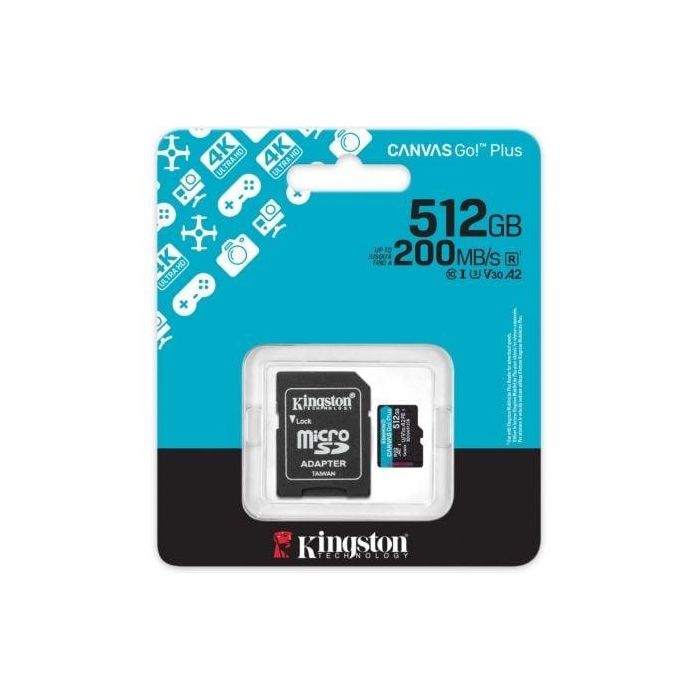 Tarjeta de Memoria Kingston CANVAS Go! Plus 512GB microSD XC con Adaptador/ Clase 10/ 200MBs 2 Tarjeta de Memoria Kingston CANVAS Go! Plus 512GB microSD XC con Adaptador/ Clase 10/ 200MBs 2
