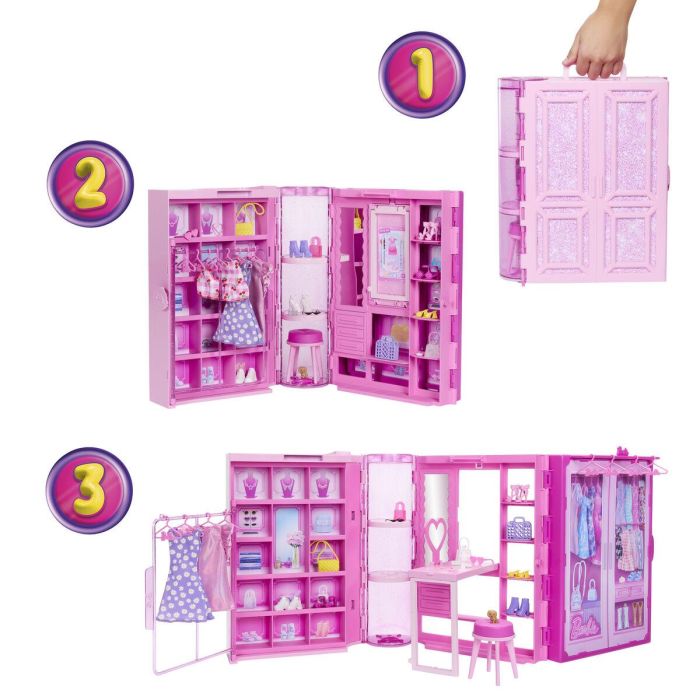 Muñeca barbie dream closet con armario de ensueño. incluye compartimentos y accesorios. 1