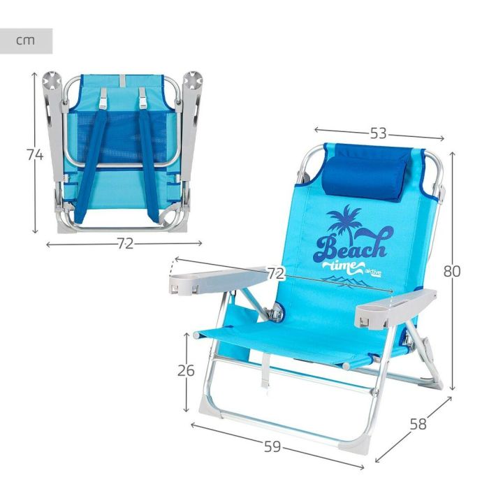 Silla de Playa Aktive Plegable Azul 53 x 80 x 58 cm (2 Unidades) 3 Silla de Playa Aktive Plegable Azul 53 x 80 x 58 cm (2 Unidades) 3