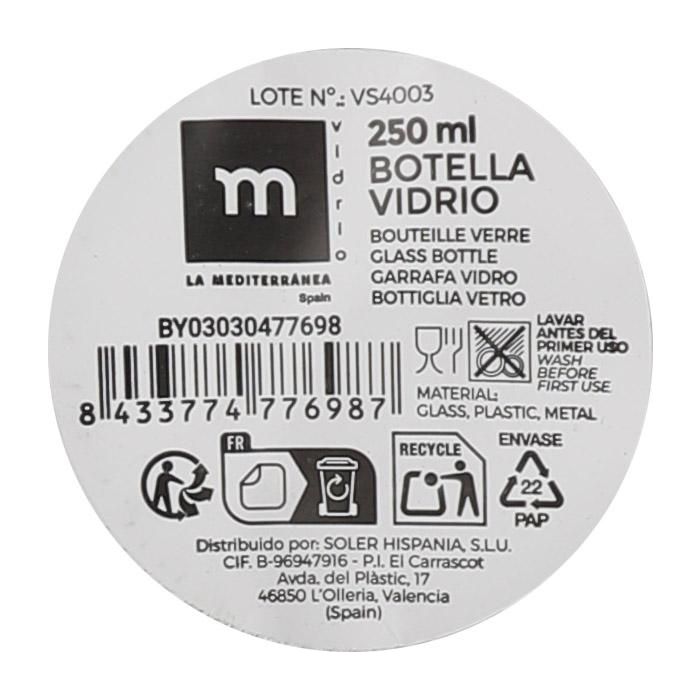 Botella hermética 250 ml La Mediterranea (24 Unidades) 10 Botella hermética 250 ml La Mediterranea (24 Unidades) 10