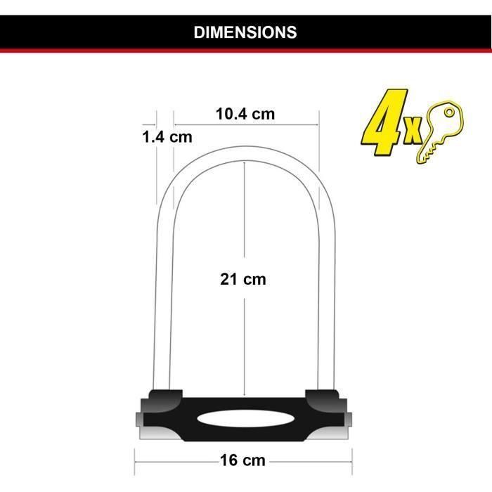 Candado para bicicleta en U - MASTER LOCK - 8279EURDPRO - Acero cementado, llave, certificado 5