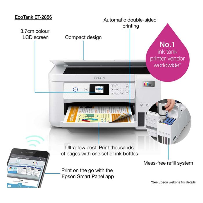 Epson EcoTank ET-2856 Impresora Multifunción A4, Wi-Fi, Inyección de Tinta a Color, Depósito de Tinta 13 Epson EcoTank ET-2856 Impresora Multifunción A4, Wi-Fi, Inyección de Tinta a Color, Depósito de Tinta 13