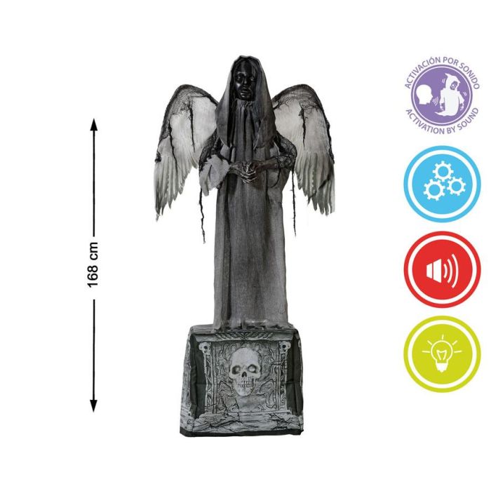 Estatua Ángel del Cementerio con Alas, 168 cm, Sonido, Luz y Movimiento para Halloween y Decoración Gótica