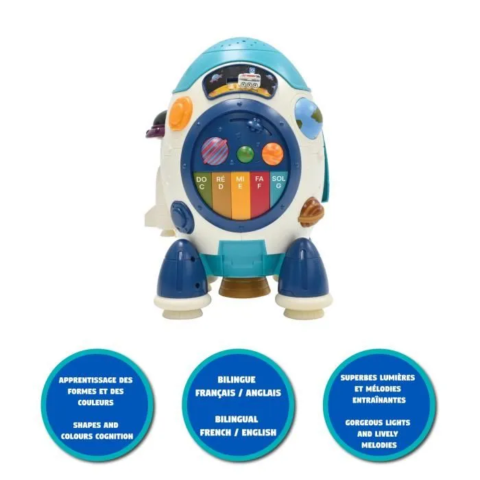 Lexibook LEX3380743106724 Mi cohete con proyector de estrellas Conocimientos espaciales, cuestionarios, música... (Francés) 1