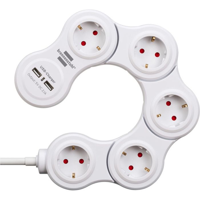 Regleta Enchufes 5 Tomas con Interruptor Brennenstuhl Vario-Power Blanco 3600 W USB x 2 (1,4 m) 2 Regleta Enchufes 5 Tomas con Interruptor Brennenstuhl Vario-Power Blanco 3600 W USB x 2 (1,4 m) 2