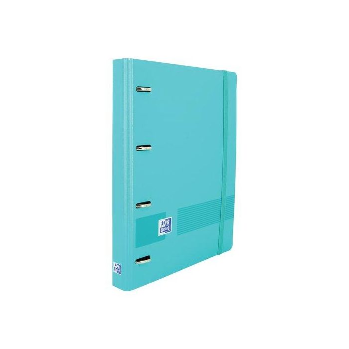 Oxford Carpeta 4 Anillas 35 mm A4+ Polyfoam con Recambio 5x5 Aqua, Cierre Elástico, Bolsa Portadocumentos