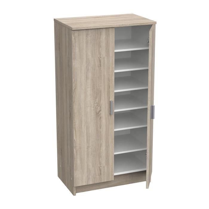 ZAPATAS Zapatero de estilo moderno en roble cepillado y blanco perla - L 54,6 cm 5 ZAPATAS Zapatero de estilo moderno en roble cepillado y blanco perla - L 54,6 cm 5