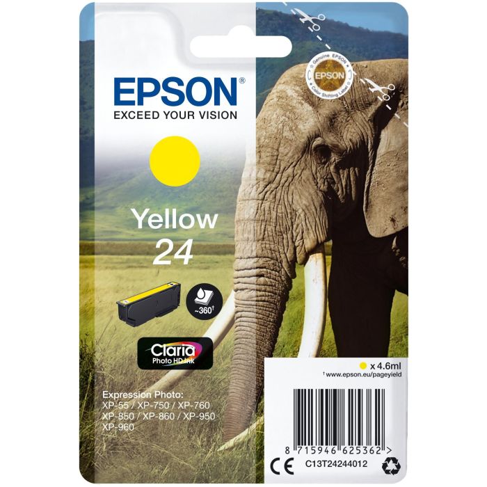 Epson C13T24244012 Cartucho de Tinta Amarillo Original, Tinta a Base de Pigmentos, Rendimiento Estándar 360 Páginas, 4,6 ml