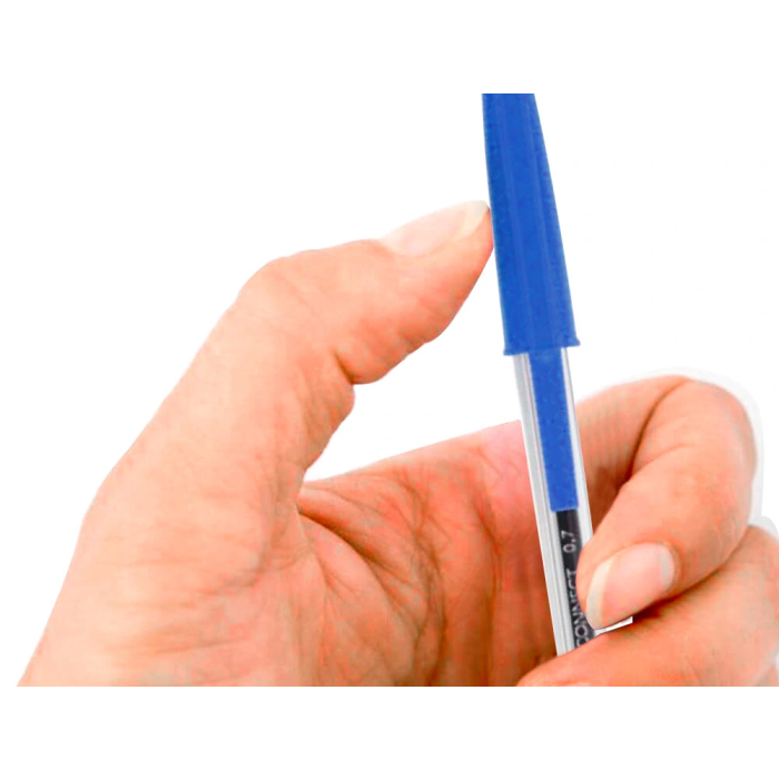 Q-connect Boligrafo Transparente Azul Medio KF26039 con Capuchón y Trazo 0,4 mm 3