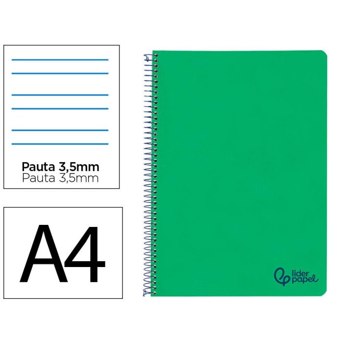 Cuaderno Espiral Liderpapel A4 Wonder Tapa Plastico 80H 90 gr Pauta Ancha 3,5 mm Con Margen Color Verde Oscuro Cuaderno Espiral Liderpapel A4 Wonder Tapa Plastico 80H 90 gr Pauta Ancha 3,5 mm Con Margen Color Verde Oscuro