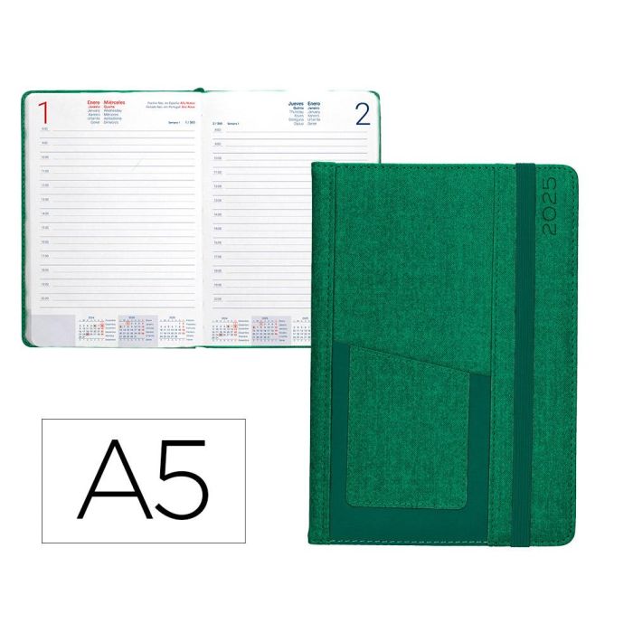 Agenda Encuadernada Liderpapel Saria A5 2025 Dia Pagina Color Verde Papel 70 gr