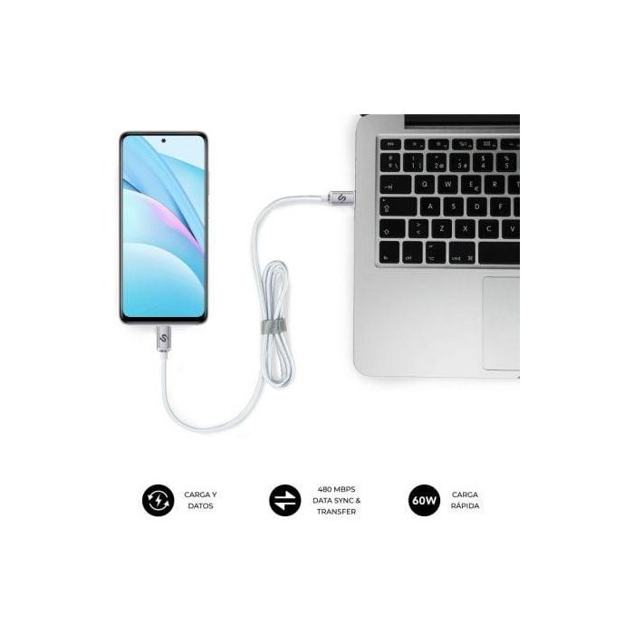 Cable USB-C a USB-C Subblim OPTIMUS Blanco 1 m 3 Cable USB-C a USB-C Subblim OPTIMUS Blanco 1 m 3