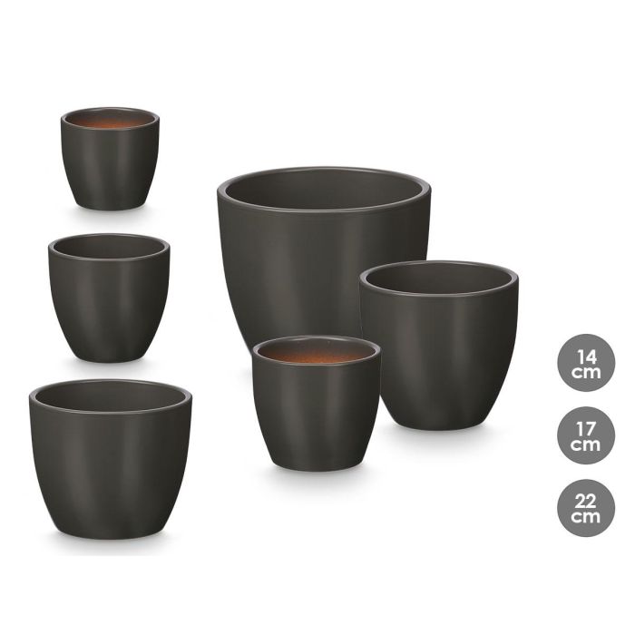 Set 3 Macetas Abombada 14 17 22Cm Antracita Mate Ibergarden Set 3 Macetas Abombada 14 17 22Cm Antracita Mate Ibergarden