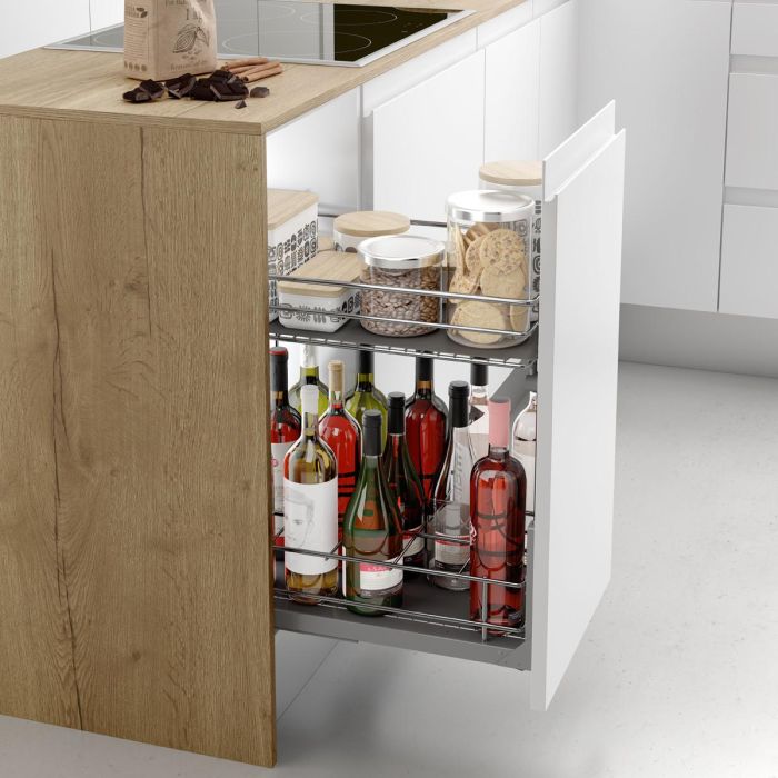 Menage Confort M400 Sp16-19 Botellero Bandejero Serie Classic Cromo con Guía Oculta, Extracción Parcial y Capacidad de Carga 25Kg 1